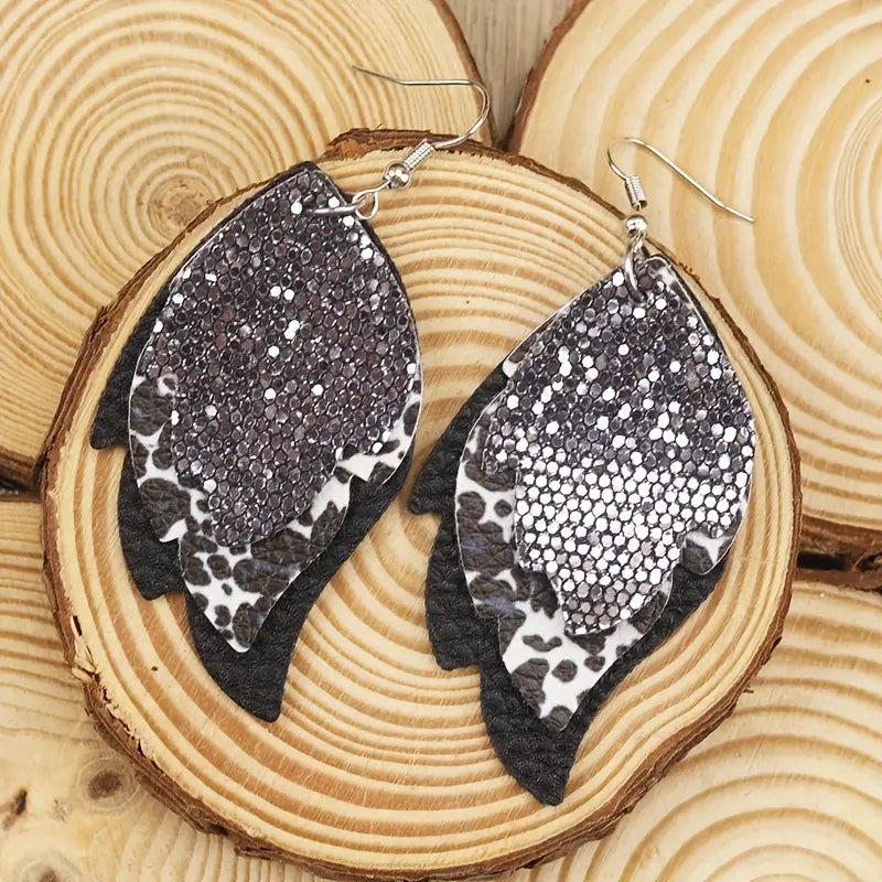 Glitter Cow Print Earrings