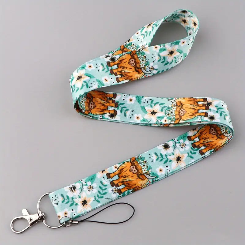 Floral Highland Cow Lanyard