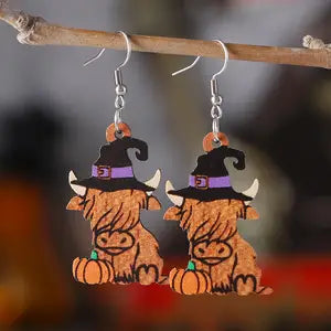 Wooden Highland Cow Earrings