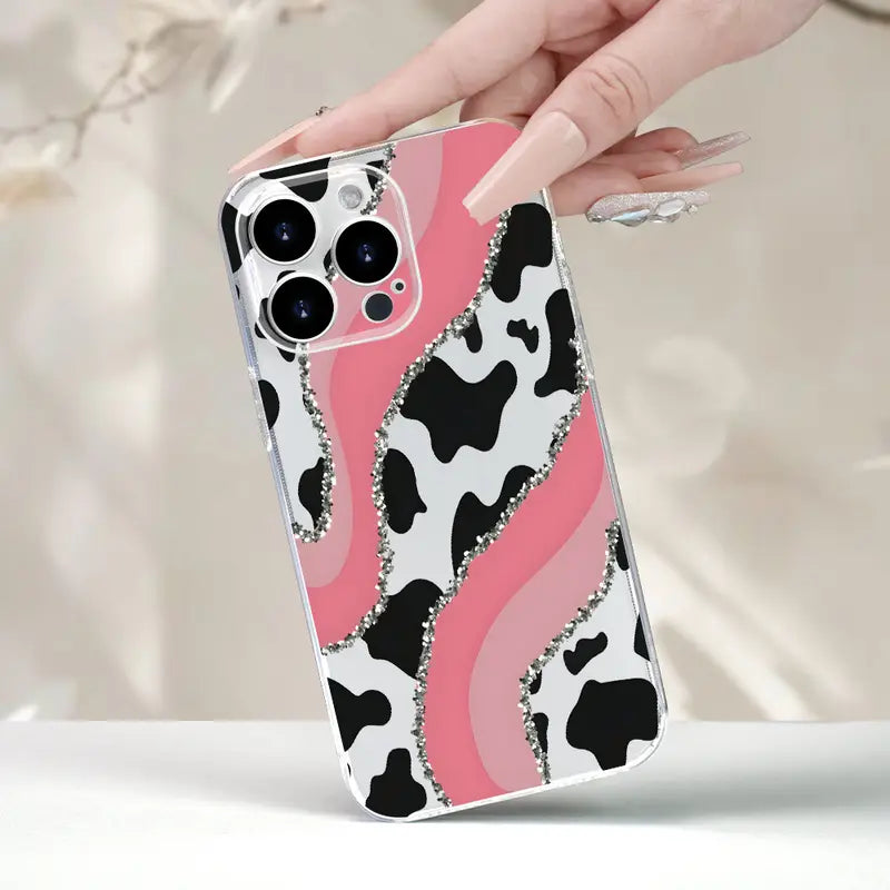 Pink Glitter Cow Print Phone Case
