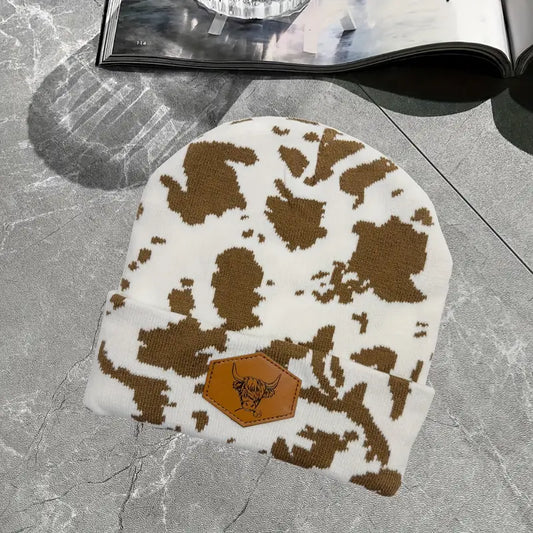Cow print beanies