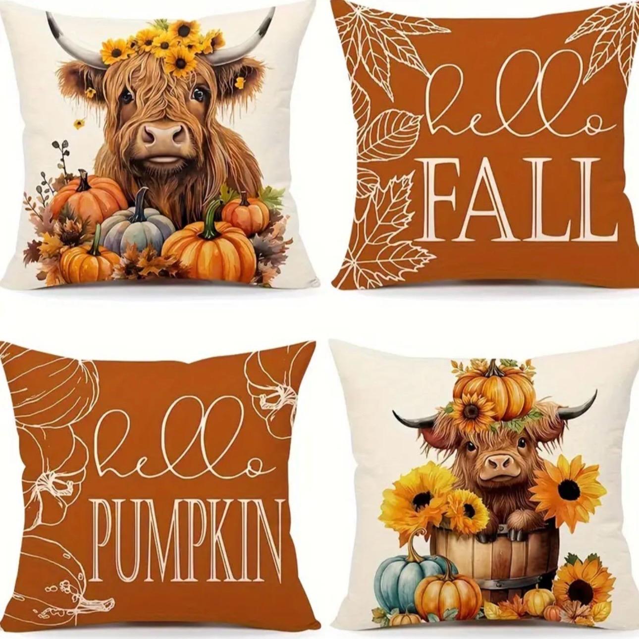 4pc Autumn-Themed Pillow Covers