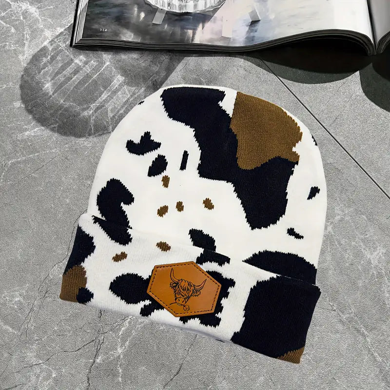 Cow print beanies