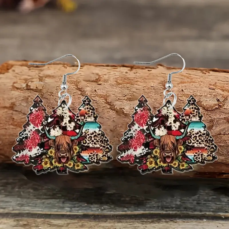 Wooden Christmas Tree Earrings