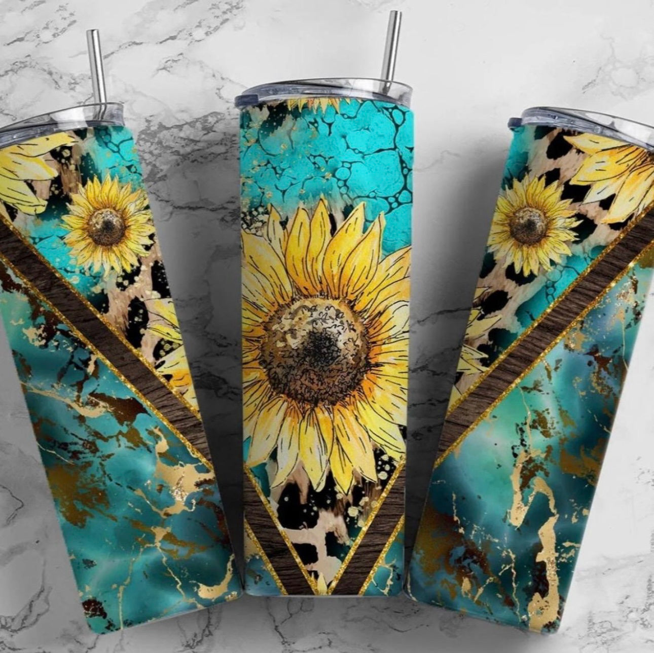 Marble turquoise sunflower