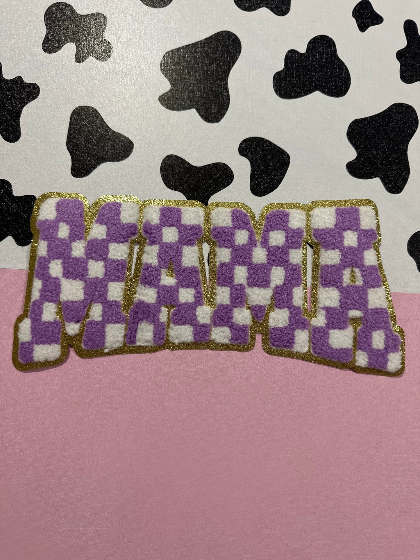 Purple Checkered Mama Chenille Patch