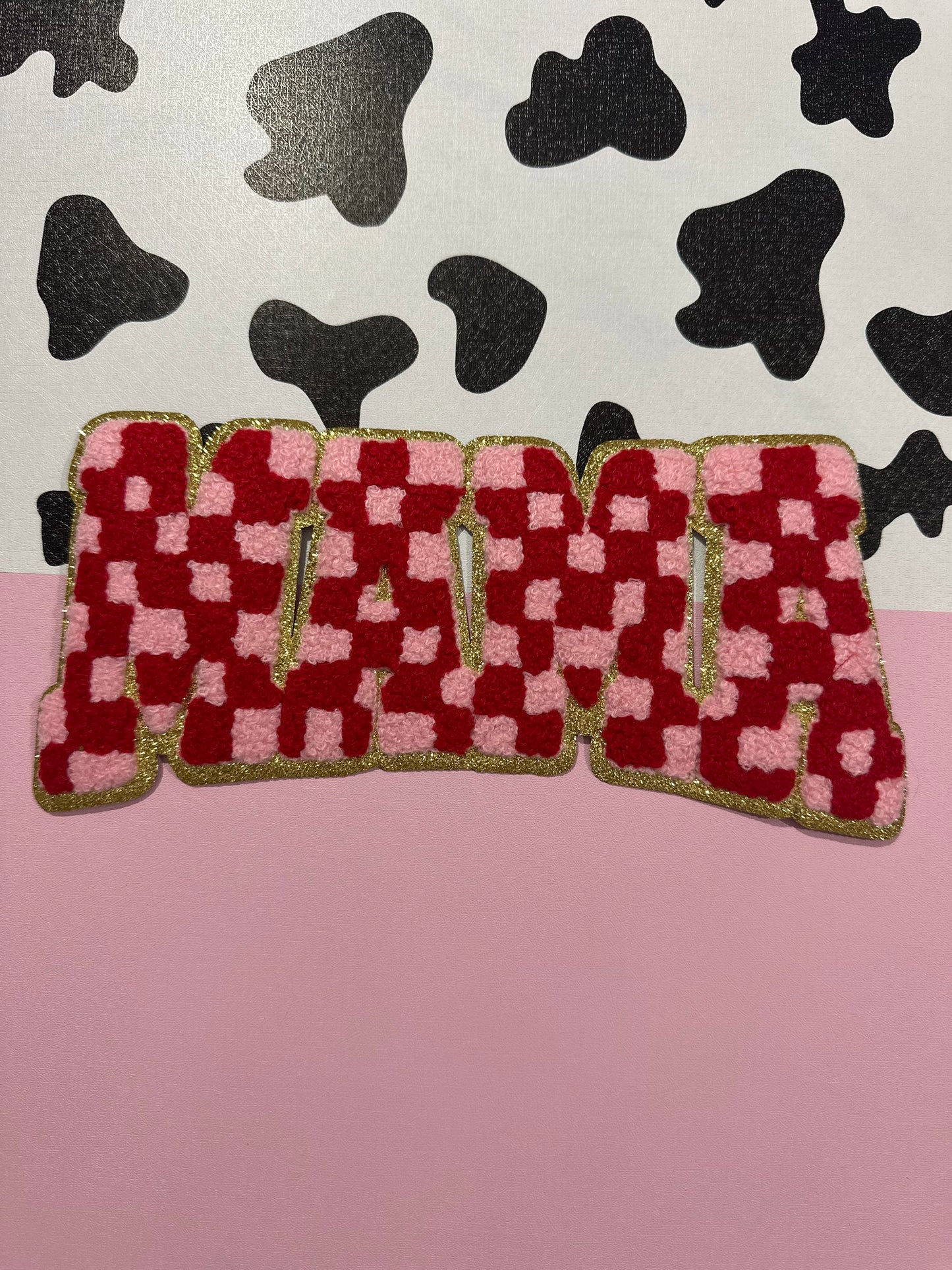 Pink/Red Checkered Mama Chenille Patch