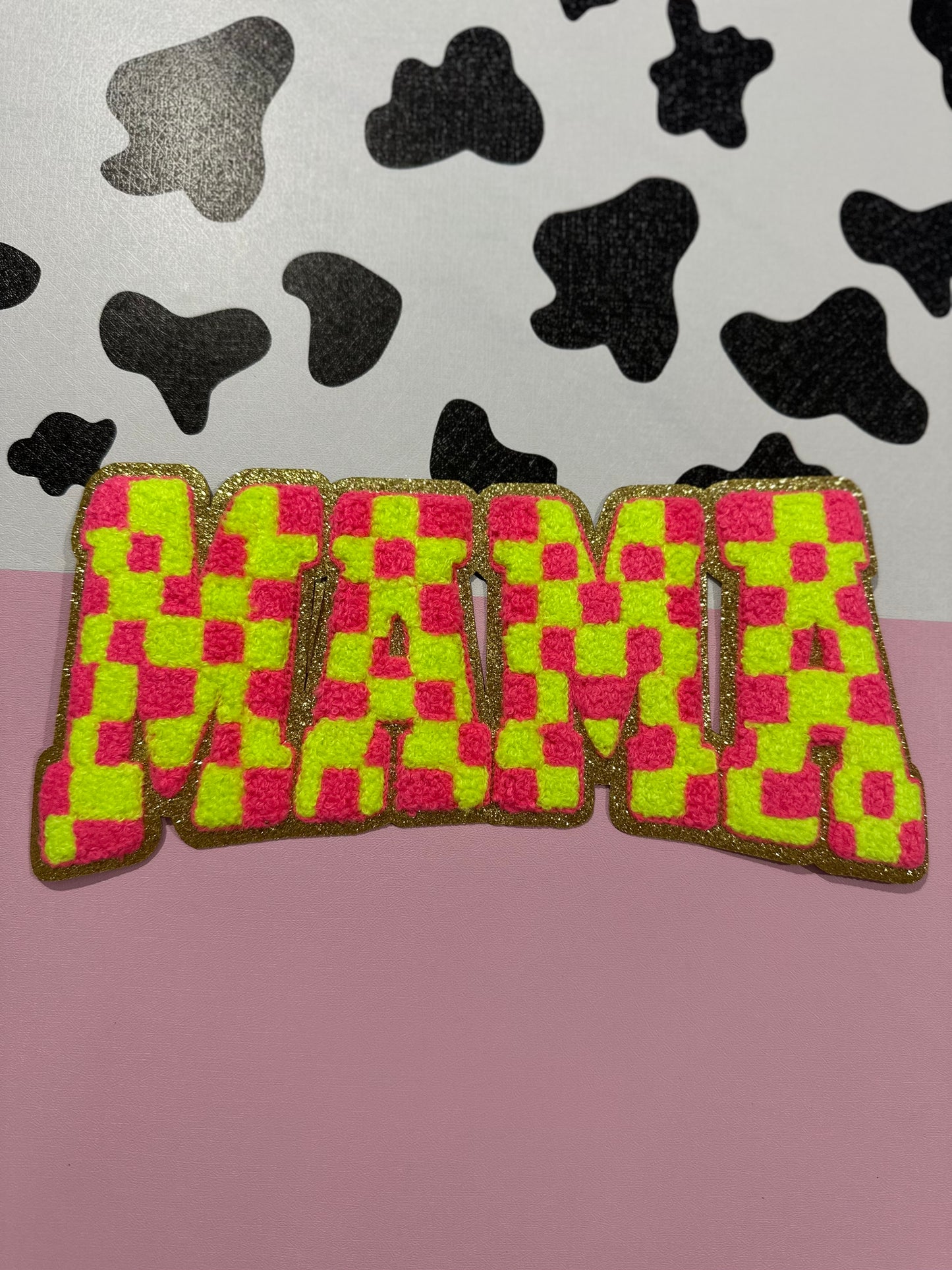Green/Pink Checkered Chenille Patch
