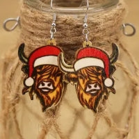 Santa Hat Cow Earrings