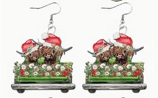 Wooden Christmas Floral Earrings