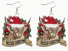 Wooden Mooey Chrismas Earrings