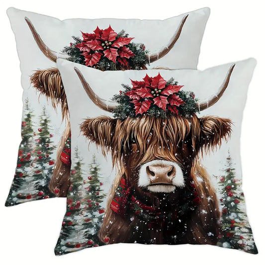 2pc Christmas highland pillow covers