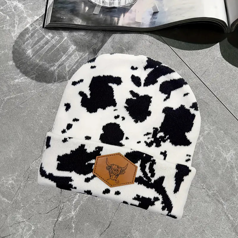 Cow print beanies