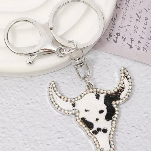 Black Rhinestone Cow Print Keyring