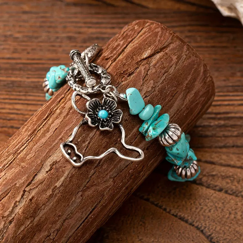 Outline Turquoise Cow Bracelet