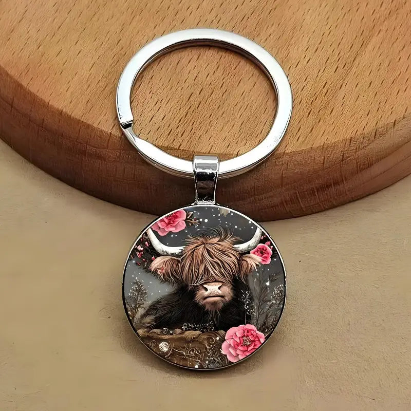 Pink Flower Highland Keyring